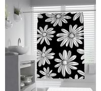 Modern Retro Shower Curtain Minimalist Daisy Flowers Print Polyester Waterproof Bathroom Curtains Extra Long Cloth Fabric Black & White 200 x 200 cm