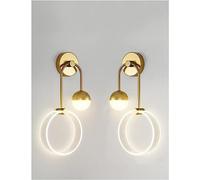 Modern Retro Wall Sconces 2 Pack - LED Warm Light Mirror Reading Lamps, Art Deco Golden Design for Bedroom & Bathroom Decor, Metallic Symmetry