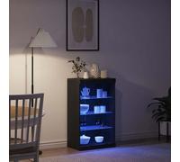Modern RGB LED Lights Cabinet Cupboard Sideboard Buffet Unit Black Oak