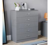 Vida Designs Riano 5 Drawer Chest Of Drawers, Metal Handles & Runners, Anti-Bowing Support, Bedroom, Nursery Furniture, Grey