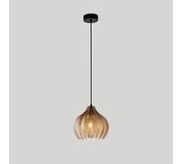 Modern Ribbed Glass Pendant Light Amber Shade Ceiling Lamp E26 Holder, Vintage Edison Hanging Lamp Fiting Loft Bar, For Kitchen Dining Room Restaurant [Energy Class A+]