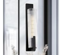 Modern Ribbed Glass Wall Sconce, 19.75 Inch Matte Black Wall Mounted Light, Elegant Hand-Polished Vanity Light for Bedroom, Living Room, Dining Room