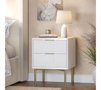 Modern Ribbed White High Gloss 2 Drawer Bedside Table - Valencia
