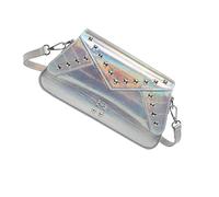 Modern Rivet Crossbody Bag with Adjusatble Strap PU Leather Shoulder Purse for Parties Festivals and Everyday Use, Aurora Silver