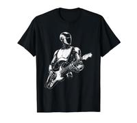 Modern Robot Guitarist Sci-Fi Music A.I. Design Value Graphic T-Shirt, Men, Black, L