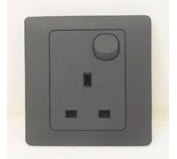 Modern Rocca Single Switched 13A 1G Socket Graphite Screrwless Plug Socket