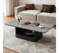 Modern Rock Slab Coffee Table, Rectangular Sintered Stone Center Tables, Mid Century Accent Cocktail Side Table for Home Furniture Decor, Apartment,Gray 51.1 inch