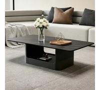 Modern Rock Slab Coffee Table, Rectangular Sintered Stone Center Tables, Mid Century Accent Cocktail Side Table for Home Furniture Decor, Apartment,Black 51.1 inch