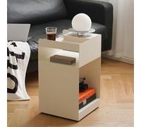 Modern Rolling Narrow Side Table Space-Saving 3-Tier Metal End Table with Rounded Corners for Bedroom & Living Room Stylish Nightstand (14"x14"x24" White)