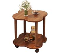 Modern Rolling Side Table with Brake Wheels 2 Open Shelves Geometric Design Stable & Mobile Ideal for Living Room Bedroom Spacious Top (Walnut 50x50x48cm)