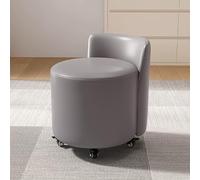 Modern Rolling Stool with Backrest Leather Ottoman on Wheels for Shoe Changing Small Footrest for Couch & Bedroom Chic Light Gray Accent Furniture