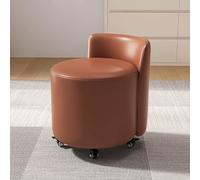 Modern Rolling Stool with Backrest - Stylish Leather Ottoman on Wheels for Easy Shoe Changing - Versatile Footrest for Living Room & Bedroom Furniture (Dark Brown)