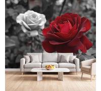 Modern Romantic Floral Photo Wallpaper Premium Art Print | Red White Gray Roses Non-Woven Wall Mural 350 x 256 cm for Living Room Bedroom Kitchen Office Kids