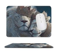 Modern Romantic Lion Non-Slip Base Mouse Pad,Beautiful Realistic African Savannah Crown King Queen Lion Stitched Edges for Decoration,Most Types of Mouse 11.8"x9.8"