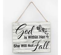 Modern Room Decor Wooden Plaque Sign God Is within Her She Will Not Fall Antique Wall Art Wood Plaque Sign 10x12 Inch Wooden Hanging Signs Home Decor for Dinning Room House