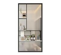 Modern Room Divider Shelf with Translucent Panels Metal Frame Storage Cabinet for Home Office Decor Stylish Black 60x140cm Partition Bookcase