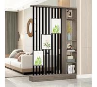 Modern Room Divider Storage Cabinet - Tall Privacy Panel Bookshelf with Shelves Decorative Partition for Home Office & Dorm (Brown-Black 55"x9.5"x79")