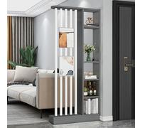 Modern Room Divider Storage Cabinet | Tall Privacy Partition with Shelves | Decorative Bookshelf for Home Office & Dorm | Grey 80x24x200cm / 31x9.5x79in