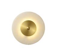 Modern Round Alabaster Wall Sconce - 8W LED Tri-Colour Dimmable Brass Marble Wall Sconce, Bathroom Vanity Sconces Natural Stone Wall Mount Light for Bedroom Hallway Living Room Lighting (25cm)