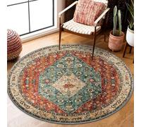 Modern Round Area Rug Ø 100 cm Vintage Oriental Pattern Soft Low-Pile Carpet for Living Room Bedroom Décor Home Flooring Anti-Slip ge Color