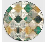 Modern Round Area Rug Ø 140 cm Machine-Made Soft Pile Vintage Geometric Design in Beige Cream White ge Yellow Green Perfect for Living Room Bedroom Corridor Kitchen.
