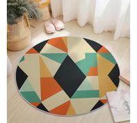 Modern Round Area Rug 100 cm, Retro Rectangle Triangle Geometric He Pattern Carpet for Living Room Bedroom, Colorful Soft Flannel Round Rug for Kids Room Nursery Decor, Non-Slip Backing, Easy To Clean