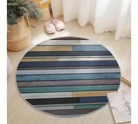 Modern Round Area Rug 120 cm, Simple Lines Wood Planks Vintage Pattern Carpet for Living Room Bedroom, Colorful Soft Flannel Round Rug for Kids Room Nursery Decor, Non-Slip Backing, Easy To Clean