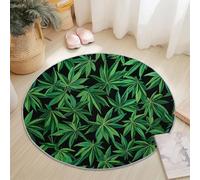 Modern Round Area Rug 140 cm, Close-Up Marijuana Leaf Leaves Pattern Carpet for Living Room Bedroom, Green Black Soft Flannel Round Rug for Kids Room Nursery Decor, Non-Slip Backing, Easy To Clean