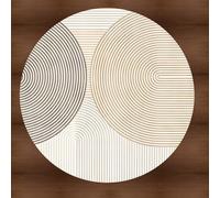 Modern Round Area Rug 140 cmGeometric Circle Design in Brown & CreamShort Pile Soft Carpet for Living Room Coffee Table Home Decoration