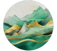 Modern Round Area Rug 180 cm, Abstract Watercolor Mountains Lines Pattern Carpet, Green Gold Soft Flannel Round Rug for Kids Room Nursery Decor, Non-Slip Backing, Easy To Clean