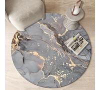 Modern Round Area Rug 80cm Short Pile Washable NonSlip Abstract Ink Design in Blue Gray & YellowContemporary Home Decor Accent for Living Room & Bedroom