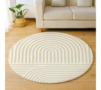 Modern Round Area Rug, Living Room Decor Geometric Circle Pattern, Beige, 150cm