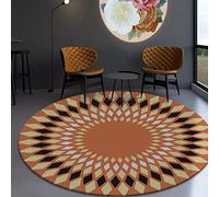 Modern Round Area Rug Microfiber Non-Slip Machine Washable Circular Rugs Living Room Bedroom Study Yoga Soft Carpet Geometric orange black rhombus circle,ø 70CM