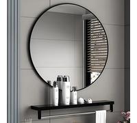 Modern Round Bathroom Mirror for Over Sink HD Silver Glass No-Drill Wall Mount Large Wall Mirrors in Black or White - Stylish with Optional Shelf