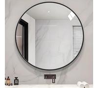Modern Round Bathroom Mirror Over Sink HD Silver Glass No-Drill Wall Mount Large Wall Mirrors in Black & White - Stylish Single or Shelf Option