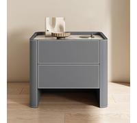 Modern Round Bedside Table, Stylish Solid Wood End Table with 2 Drawers, Medium Gray Nightstand, 20in Minimalist Design for Bedroom Storage