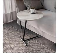 Modern Round C Shaped End Table with Marble Top - Sleek Side Couch Table for Living Room & Bedroom Perfect Small Nightstand for Tight Spaces Black Finish