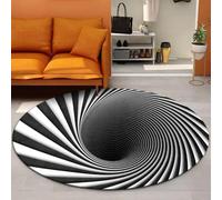 Modern Round Carpets 3D Optical Illusion Pattern Living Room Bedroom Kitchen Corridor Area Rugs Vortex Stripes Deep Hole Print Non-Slip Floor Mats Chair Mats Outdoor Doormat (Stripes,160 cm)