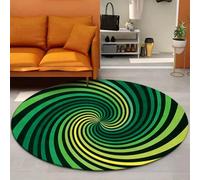 Modern Round Carpets 3D Optical Illusion Pattern Living Room Bedroom Kitchen Corridor Area Rugs Vortex Stripes Deep Hole Print Non-Slip Floor Mats Chair Mats Outdoor Doormat (Green,140 cm)