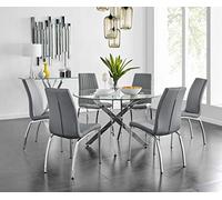 Modern Round Chrome Glass Dining Table, Stylish Large Design for 6 People, Perfect for Dining Room, Elegant Isco Dining Chairs Set (Table Only, No Chairs)