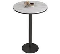Modern Round Cocktail Table - Adjustable Height 21.6/23.6in Sintered Stone Top with Sturdy Metal Base Perfect for Kitchen Dining or Living Room (Black/White)