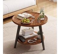 Modern Round Coffee Table 2 Tier Circle Side Table with Storage Farmhouse Wood End Table for Living Room & Home Office (20" D x 20" W x 19.5" H)