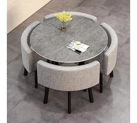 Modern Round Coffee Table & 4 Chairs Set Stylish Dining & Office Conference Furniture Compact Meeting Table Chic Home Decor with Cotton Linen Finish