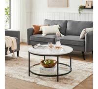 Modern Round Coffee Table, Faux Marble Living Room Centerpiece, Big, Tempered Glass Storage Shelf, Marble White & Black