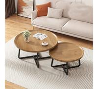 Modern Round Coffee Table, Industrial Design Small Living Room Table, Cocktail Table for Bedroom & Office, Log Color, 1 Set (80+60 cm) - Stylish & Versatile