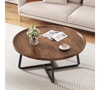 Modern Round Coffee Table Industrial Design Small Living Room Table Cocktail Table Walnut Finish 50x50x40cm Perfect for Salon Bedroom Office Use.