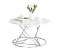 Modern Round Coffee Table Marble Effect Living Room Table with Gold Metal Frame Stylish Coffee Table for Contemporary Home Decor Elegant Round Sofa Table