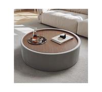 Modern Round Coffee Table - Mid-Century Walnut Accent Table for Small Spaces Stylish Black Base Ideal for Living Room Contemporary Low Table Design