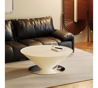 Modern Round Coffee Table - Minimalist Carbon Steel Center Table with Tapered Base Stylish Office & Living Room Furniture Space-Saving Design (White 90cm/35.4in)