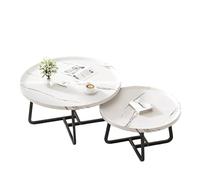 Modern Round Coffee Table Set of 2Stylish White Grain Design for Small Spaces Thickened Square Tubes Large Wide Tabletops 31.5"x31.5"x18.1" & 23.6"x23.6"x15.4"Perfect for Living Room